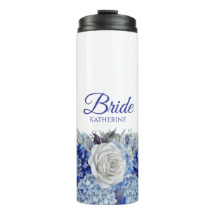 Aquarell Blue Blume Bouquet-Bride- Thermosbecher