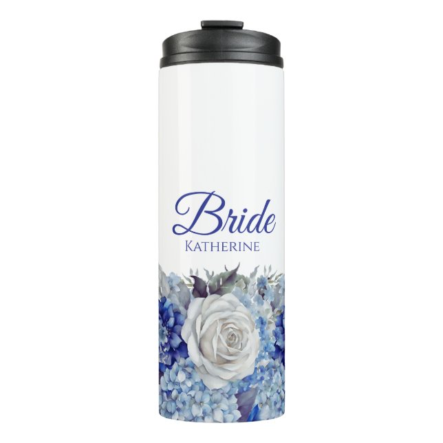 Aquarell Blue Blume Bouquet-Bride- Thermosbecher (Vorderseite)