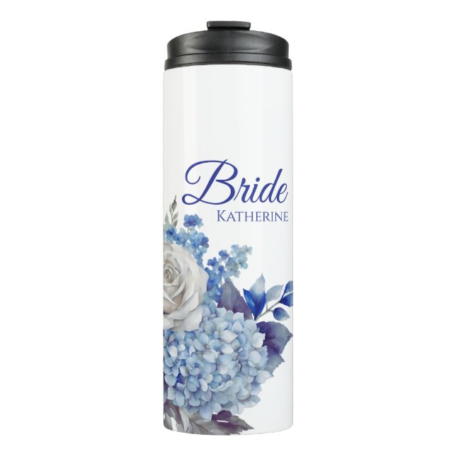 Aquarell Blue Blume Bouquet-Bride- Thermosbecher (Vorderseite)
