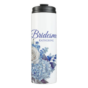 Aquarell Blue Blume Bouquet-Bridesmaid- Thermosbecher