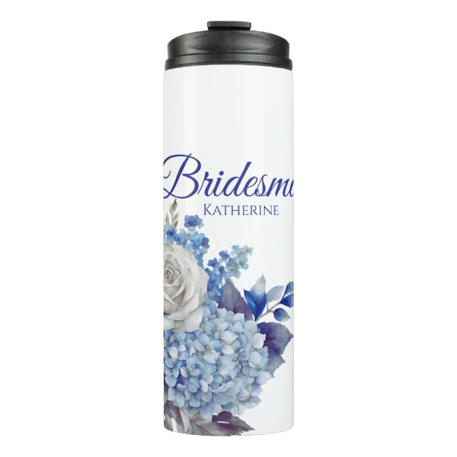 Aquarell Blue Blume Bouquet-Bridesmaid- Thermosbecher (Vorderseite)