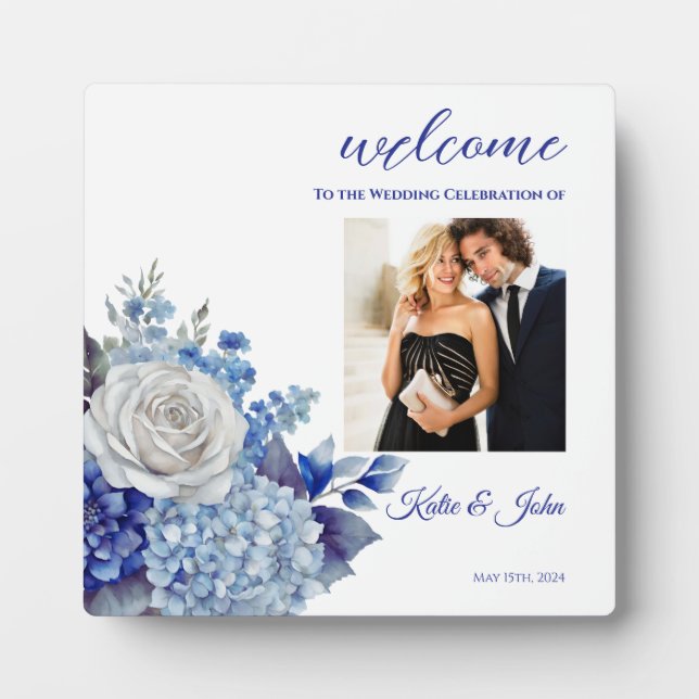 Aquarell Blue Blume Bouquet- Fotoplatte (Vorderseite)