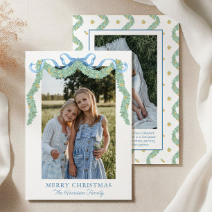 Aquarell Blue Bow Fruchtgarland Weihnachtsfest Fot Feiertagskarte