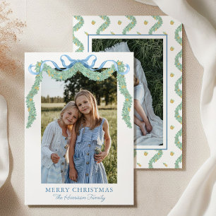 Aquarell Blue Bow Fruchtgarland Weihnachtsfest Fot Feiertagskarte