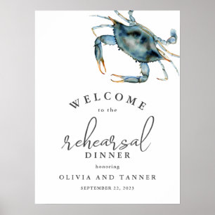 Aquarell Blue Crab Meeresfrüchte Probe Abendessen Poster