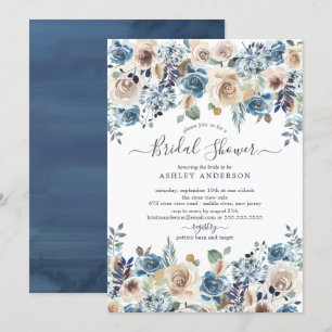 Aquarell Blue & Creme Floral Brautparty Einladung