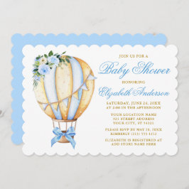Aquarell Blue Floral Air Ballon Bow Baby Dusche Einladung