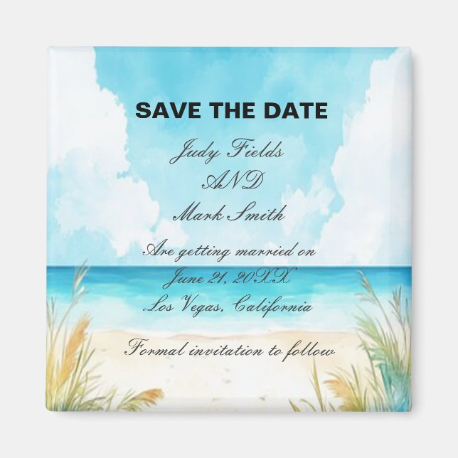 Aquarell Blue Ocean Beach Save the Date Magnet (Vorne)