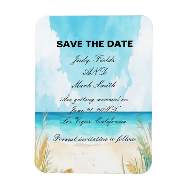 Aquarell Blue Ocean Beach Save the Date Magnet (Vertikal)