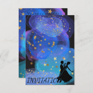 Aquarell Blue Ocean Night Sky Starry Dance Party Einladung