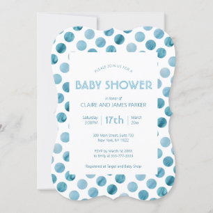 Aquarell Blue Polka Dot Niedlich Babydusche Einladung
