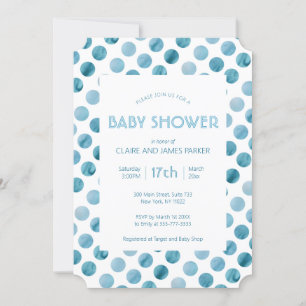 Aquarell Blue Polka Dot Niedlich Babydusche Einladung