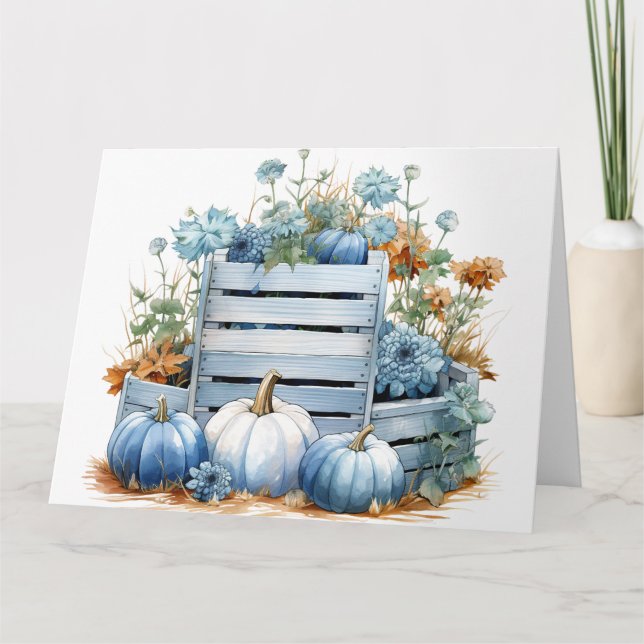 Aquarell Blue Pumpkins & Blume Karte (Vorderseite)