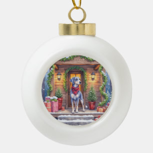 Aquarell Bluetick Coonhound Hüttenveranda Weihnach Keramik Kugel-Ornament