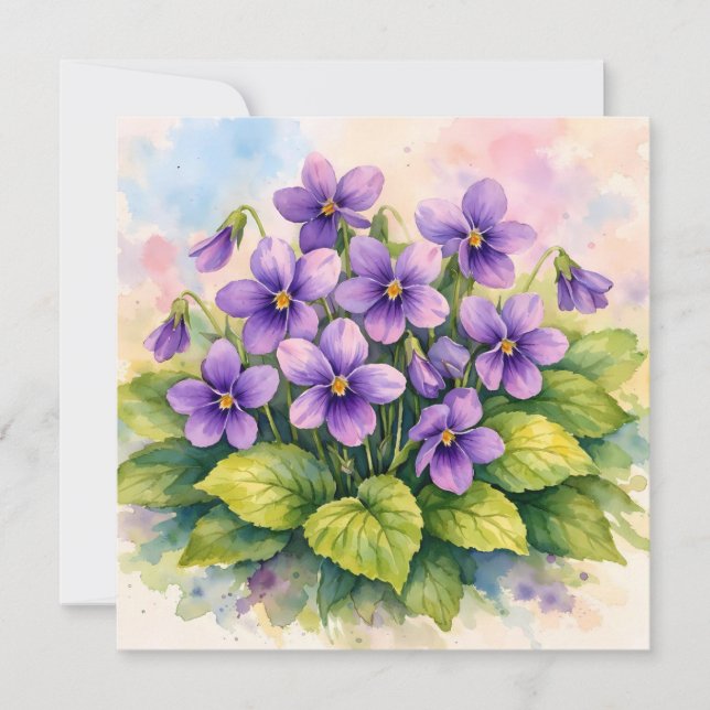 Aquarell blühende lila Veilchen  Karte (Vorderseite)