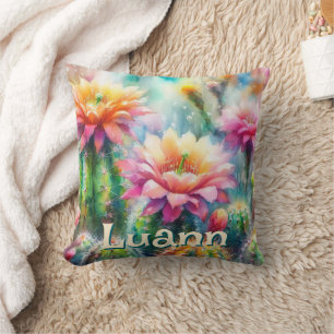 Aquarell blühende Sukkulenten Kakteen Personalized Kissen