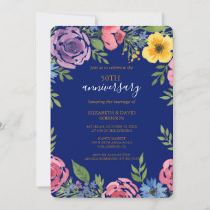 Aquarell Blume 50 Jahre Hochzeit Einladung