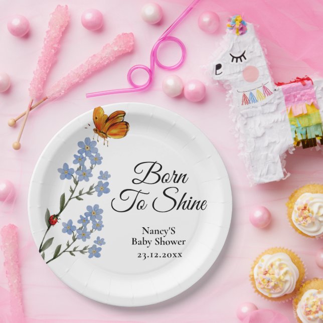 Aquarell Blume Babydusche Pappteller (Party)