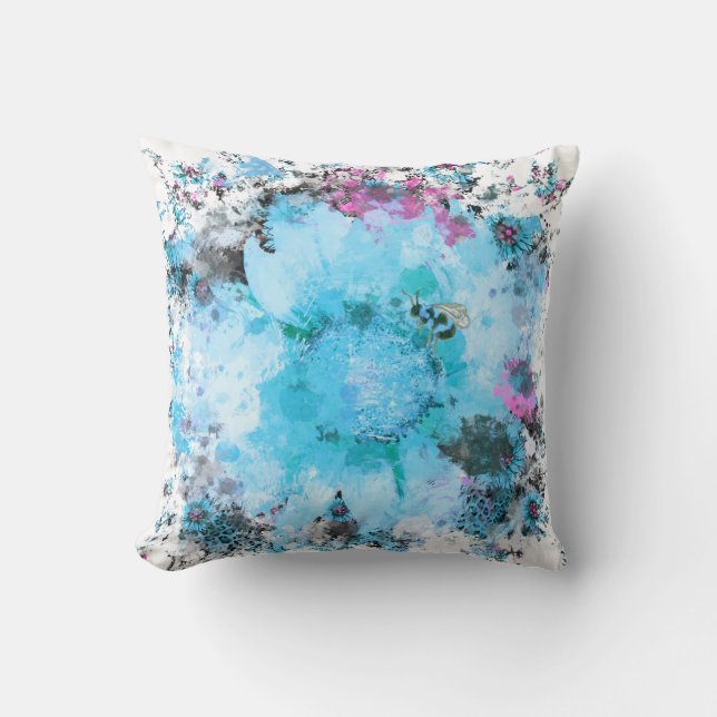 Aquarell-Blume - Blau Kissen (Vorderseite)