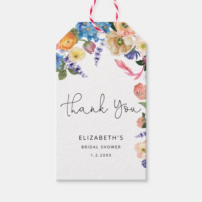 Aquarell-Blume Brautparty Danke, Geschenk Geschenkanhänger (Vorderseite)
