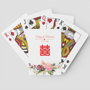 Aquarell-Blume doppeltes Glück chinesische Hochzei Spielkarten