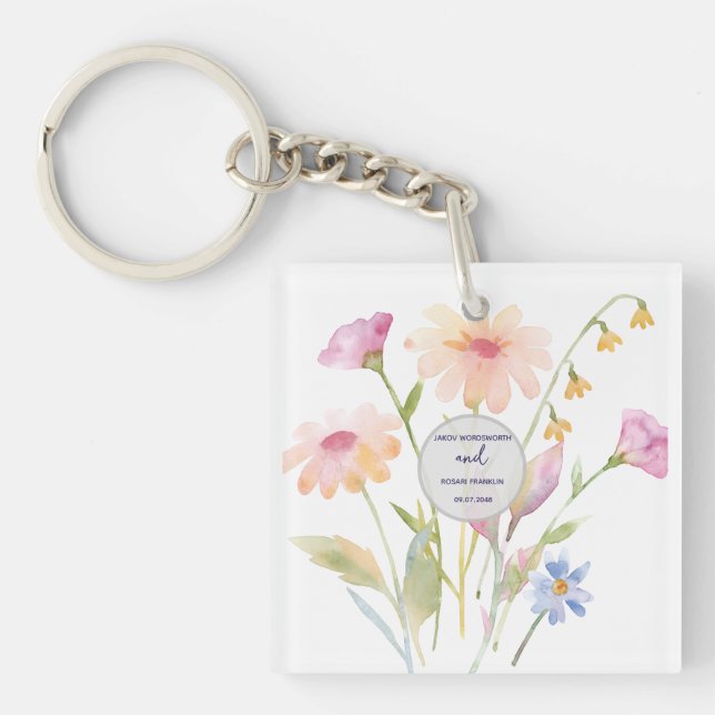 Aquarell-Blume editierbar Schlüsselanhänger (Vorderseite)