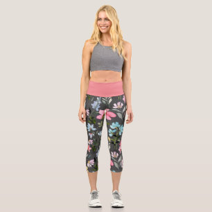 Aquarell-Blume Farbige Vintage Capri Leggings
