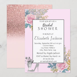 Aquarell-Blume, Glitter-High-Heels-Bridal-Shower Einladung