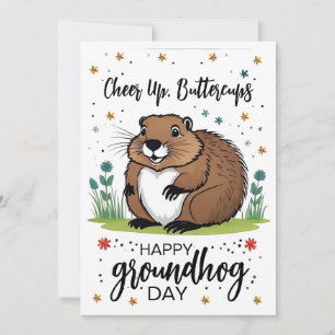 Aquarell Blume Groundhog Day Niedlich Phil Feiertagskarte