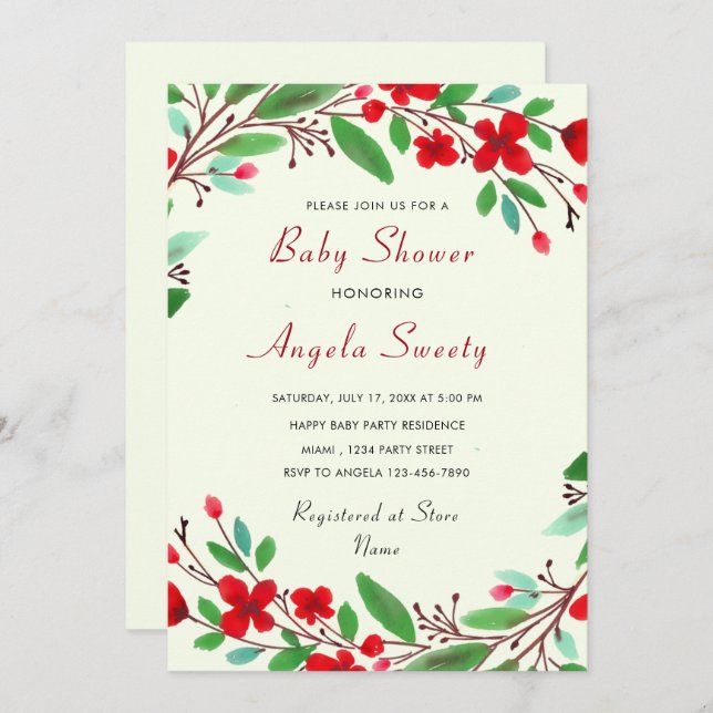 Aquarell Blume Kinderdusche Einladung (Vorne/Hinten)