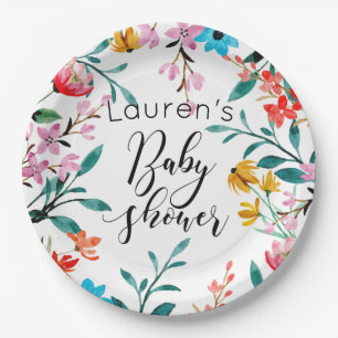 Aquarell Blume Kinderdusche Pappteller