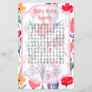 Aquarell Blume Kinderdusche Word Search Game