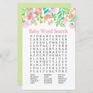 Aquarell Blume Kinderdusche Word Search Game