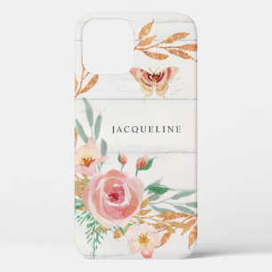 Aquarell-Blume Rose Gold Glitzer Grünholz Case-Mate iPhone Hülle