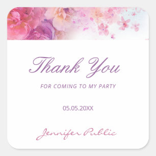 Aquarell-Blume Rose Handschrift Vielen Dank Quadratischer Aufkleber