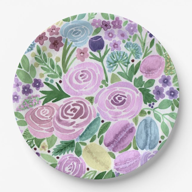 Aquarell, Blume und Makros Pappteller (Vorderseite)