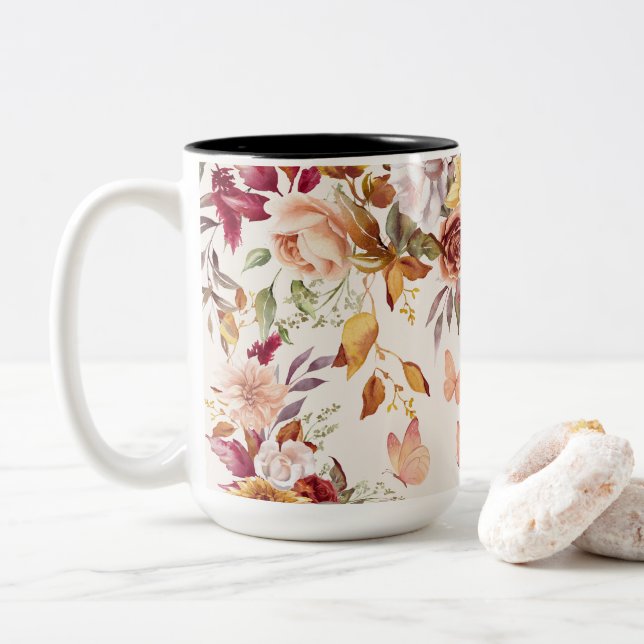 Aquarell-Blume Zweifarbige Tasse (Mit Donut)