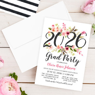 Aquarell-Blumen 2026-Abschlussparty Rosa Einladung