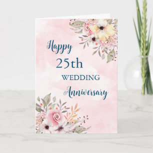 Aquarell-Blumen 25. Hochzeitstag-Karte Karte