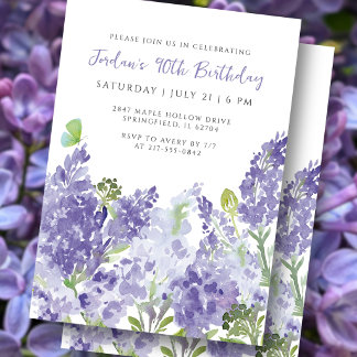 Aquarell Blumen 90. Geburtstag Elegante Flieder Einladung