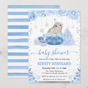 Aquarell-Blumen-Arktis-Robben-Baby-Party Einladung