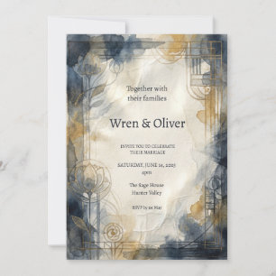 Aquarell-Blumen-Art-Deco-Hochzeits-Einladung Einladung