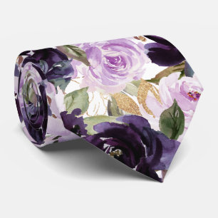 Aquarell Blumen Aubergine Lila Flieder Rosen   Krawatte