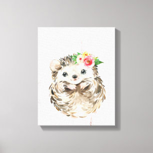 Aquarell-Blumen-Baby-Igel, Waldtiere Leinwanddruck