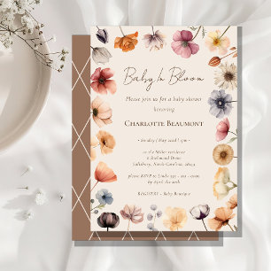 Aquarell-Blumen-Baby-in-Bloom-Beige-Babyparty Einladung