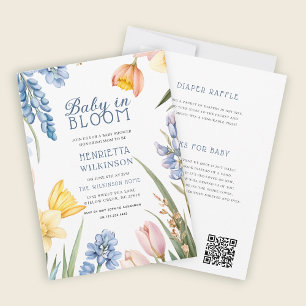 Aquarell-Blumen-Baby-in- Blüte-Einladung Einladung