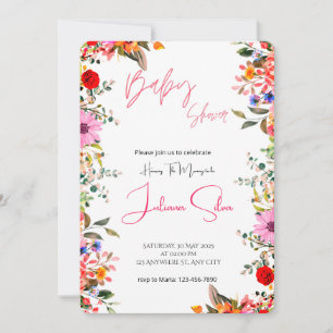 Aquarell-Blumen-Baby-Party Einladung