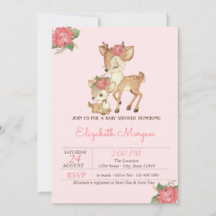 Aquarell-Blumen-Baby-Rehe-Baby-Party Einladung