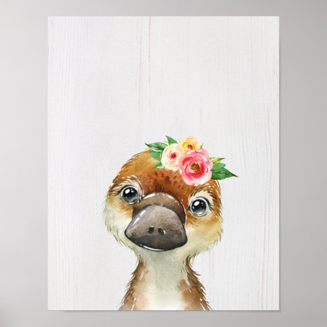 Aquarell-Blumen-Baby-Schnabeltier Australische Tie Poster (Vorne)