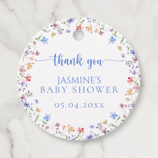 Aquarell-Blumen-Baby-Shower-Dankeschön  Geschenkanhänger (Vorderseite)